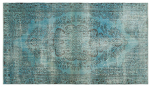 Turquoise Over Dyed Vintage Rug 5'3'' x 9'4'' ft 160 x 285 cm