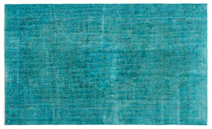 Turquoise Over Dyed Vintage Rug 5'7'' x 9'1'' ft 170 x 277 cm