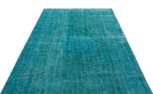 Turquoise Over Dyed Vintage Rug 5'7'' x 9'1'' ft 170 x 277 cm