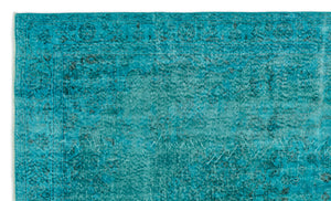 Turquoise Over Dyed Vintage Rug 5'7'' x 9'1'' ft 170 x 277 cm