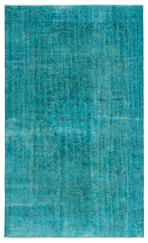 Turquoise Over Dyed Vintage Rug 5'7'' x 9'1'' ft 170 x 277 cm