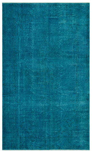 Turquoise  Over Dyed Vintage Rug 5'3'' x 8'7'' ft 159 x 262 cm
