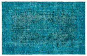 Turquoise Over Dyed Vintage Rug 6'0'' x 9'5'' ft 183 x 286 cm