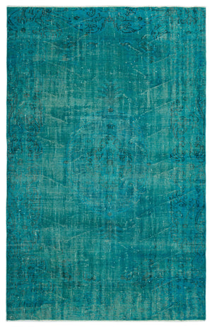 Turquoise Over Dyed Vintage Rug 5'9'' x 8'9'' ft 174 x 267 cm