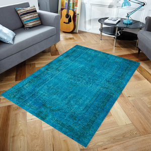 Turquoise Over Dyed Rug I Traditional Design Rug | Turkish Rug | Hand Weaving Rug | Living Room Rug | Wool Rug | Vintage Rug | Tumbled Rug | Naturel Rug | Boho Rug I 6'0'' x 9'11'' ft 184 x 302 cm
