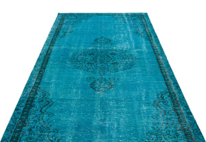 Turquoise Over Dyed Vintage Rug 4'10'' x 8'6'' ft 147 x 260 cm