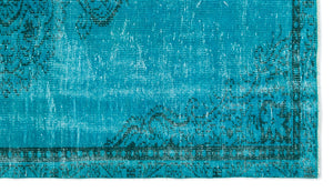 Turquoise Over Dyed Vintage Rug 4'10'' x 8'6'' ft 147 x 260 cm