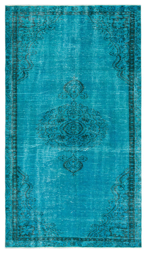 Turquoise Over Dyed Vintage Rug 4'10'' x 8'6'' ft 147 x 260 cm