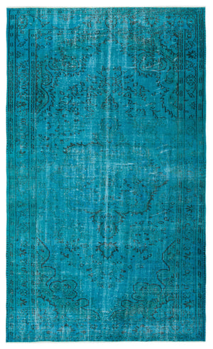 Turquoise Over Dyed Vintage Rug 5'1'' x 8'4'' ft 156 x 255 cm