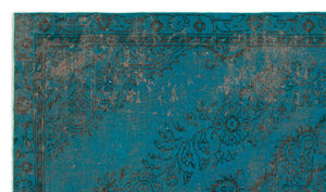Turquoise Over Dyed Vintage Rug 5'4'' x 9'1'' ft 162 x 278 cm