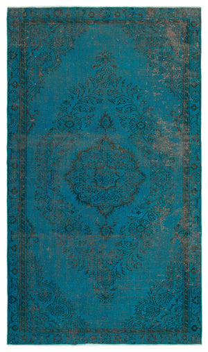 Turquoise Over Dyed Vintage Rug 5'4'' x 9'1'' ft 162 x 278 cm