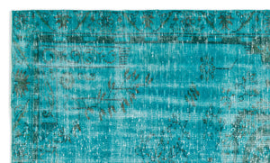 Turquoise Over Dyed Vintage Rug 5'5'' x 8'11'' ft 166 x 272 cm