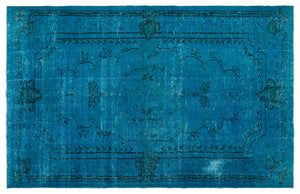 Turquoise Over Dyed Vintage Rug 6'6'' x 10'1'' ft 198 x 308 cm