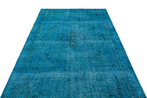 Turquoise Over Dyed Vintage Rug 5'4'' x 9'1'' ft 163 x 278 cm