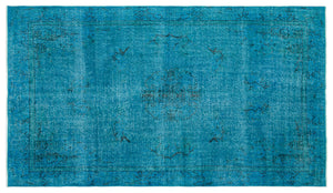 Turquoise Over Dyed Vintage Rug 5'4'' x 9'1'' ft 163 x 278 cm