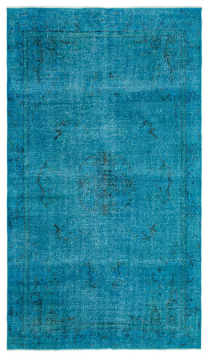 Turquoise Over Dyed Vintage Rug 5'4'' x 9'1'' ft 163 x 278 cm