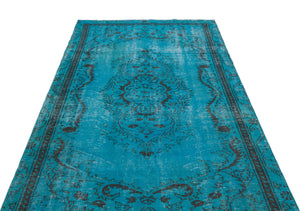 Turquoise Over Dyed Vintage Rug 4'10'' x 8'2'' ft 147 x 250 cm