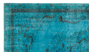 Turquoise Over Dyed Vintage Rug 4'10'' x 8'2'' ft 147 x 250 cm