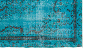 Turquoise Over Dyed Vintage Rug 4'10'' x 8'2'' ft 147 x 250 cm