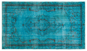 Turquoise Over Dyed Vintage Rug 4'10'' x 8'2'' ft 147 x 250 cm
