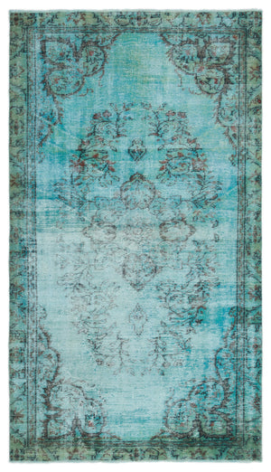 Turquoise Over Dyed Vintage Rug 4'11'' x 8'5'' ft 150 x 256 cm