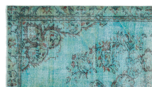 Turquoise Over Dyed Vintage Rug 4'11'' x 8'5'' ft 150 x 256 cm