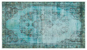 Turquoise Over Dyed Vintage Rug 4'11'' x 8'5'' ft 150 x 256 cm