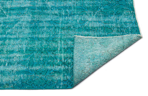 Turquoise Over Dyed Vintage Rug 4'2'' x 7'10'' ft 126 x 238 cm