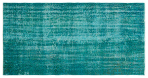 Turquoise Over Dyed Vintage Rug 4'2'' x 7'10'' ft 126 x 238 cm