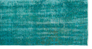 Turquoise Over Dyed Vintage Rug 4'2'' x 7'10'' ft 126 x 238 cm