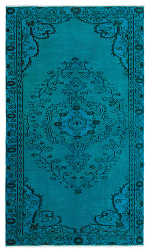 Turquoise Over Dyed Vintage Rug 4'5'' x 7'4'' ft 135 x 224 cm