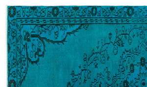 Turquoise Over Dyed Vintage Rug 4'5'' x 7'4'' ft 135 x 224 cm
