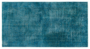 Turquoise Over Dyed Vintage Rug 3'9'' x 6'10'' ft 115 x 208 cm