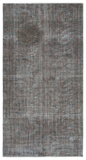 Gray Over Dyed Vintage Rug 5'1'' x 9'5'' ft 154 x 286 cm
