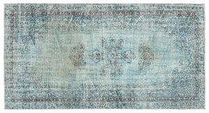 Blue Over Dyed Vintage Rug 4'9'' x 8'6'' ft 146 x 260 cm
