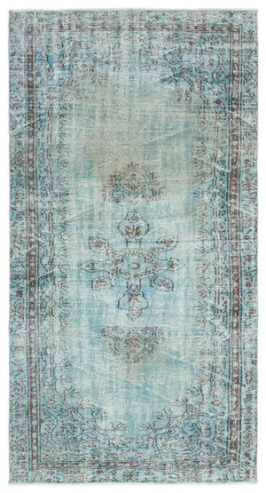 Blue Over Dyed Vintage Rug 4'9'' x 8'6'' ft 146 x 260 cm