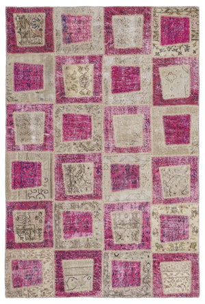 Pink Over Dyed Patchwork Unique Rug 5'3'' x 7'7'' ft 160 x 230 cm