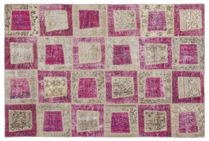 Pink Over Dyed Patchwork Unique Rug 5'3'' x 7'7'' ft 160 x 230 cm