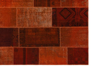 Orange Over Dyed Patchwork Unique Rug 8'10'' x 11'11'' ft 268 x 362 cm