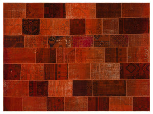 Orange Over Dyed Patchwork Unique Rug 8'10'' x 11'11'' ft 268 x 362 cm