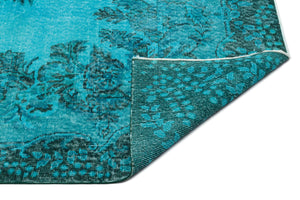 Turquoise Over Dyed Vintage Rug 5'7'' x 9'6'' ft 170 x 290 cm