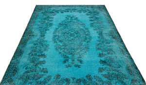 Turquoise Over Dyed Vintage Rug 5'7'' x 9'6'' ft 170 x 290 cm