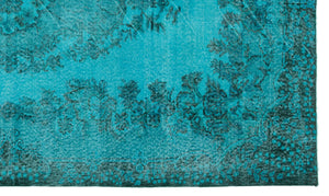 Turquoise Over Dyed Vintage Rug 5'7'' x 9'6'' ft 170 x 290 cm