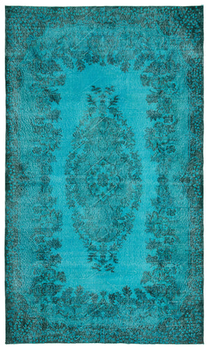Turquoise Over Dyed Vintage Rug 5'7'' x 9'6'' ft 170 x 290 cm