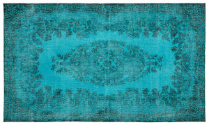 Turquoise Over Dyed Vintage Rug 5'7'' x 9'6'' ft 170 x 290 cm