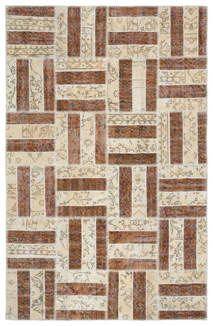Beige Over Dyed Patchwork Unique Rug 5'3'' x 8'2'' ft 160 x 250 cm