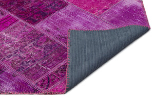 Fuchsia Over Dyed Patchwork Unique Rug 4'1'' x 5'10'' ft 124 x 178 cm