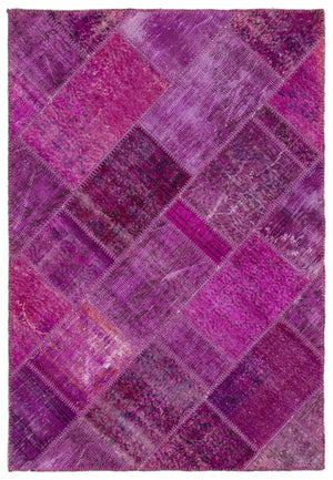 Fuchsia Over Dyed Patchwork Unique Rug 4'1'' x 5'10'' ft 124 x 178 cm