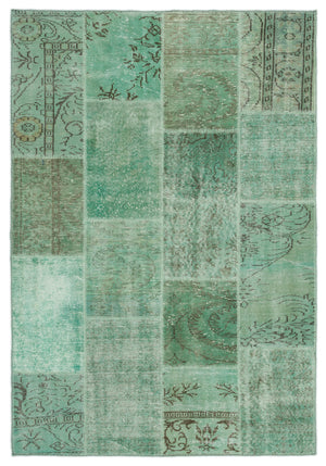Green Over Dyed Patchwork Unique Rug 5'3'' x 7'7'' ft 160 x 230 cm