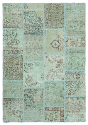 Green Over Dyed Patchwork Unique Rug 5'3'' x 7'7'' ft 160 x 232 cm